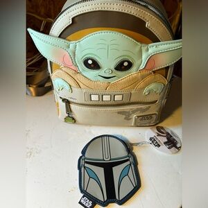 Loungefly Baby Grogu mini backpack & Mando coin holder funko pop